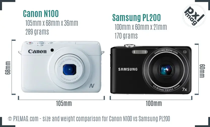 Canon N100 vs Samsung PL200 size comparison