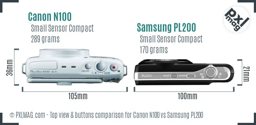 Canon N100 vs Samsung PL200 top view buttons comparison