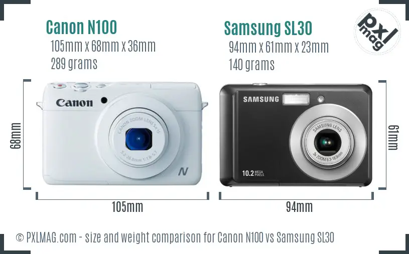 Canon N100 vs Samsung SL30 size comparison