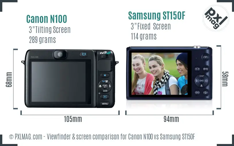 Canon N100 vs Samsung ST150F Screen and Viewfinder comparison