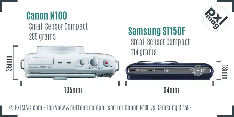 Canon N100 vs Samsung ST150F top view buttons comparison