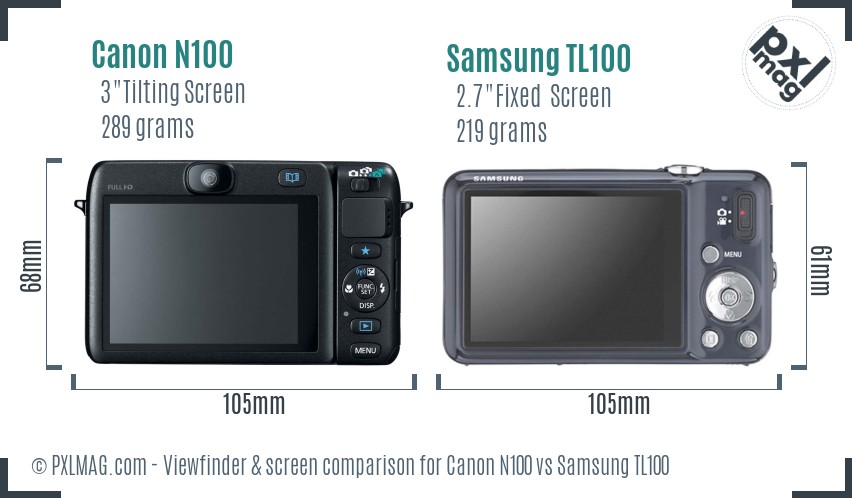 Canon N100 vs Samsung TL100 Screen and Viewfinder comparison