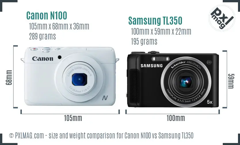 Canon N100 vs Samsung TL350 size comparison Canon N100 vs Samsung TL350 size comparison