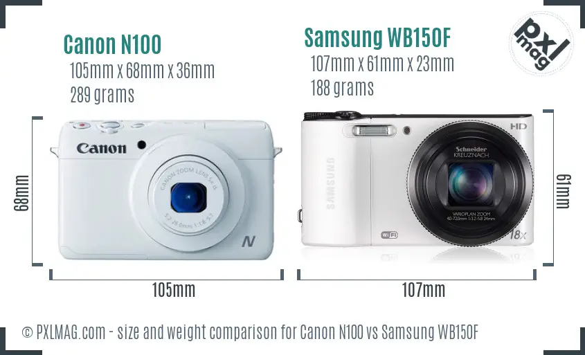 Canon N100 vs Samsung WB150F size comparison