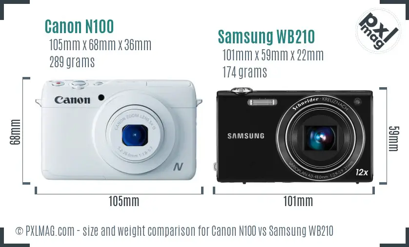 Canon N100 vs Samsung WB210 size comparison