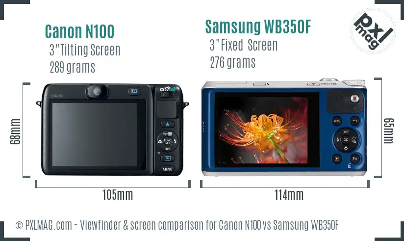 Canon N100 vs Samsung WB350F Screen and Viewfinder comparison
