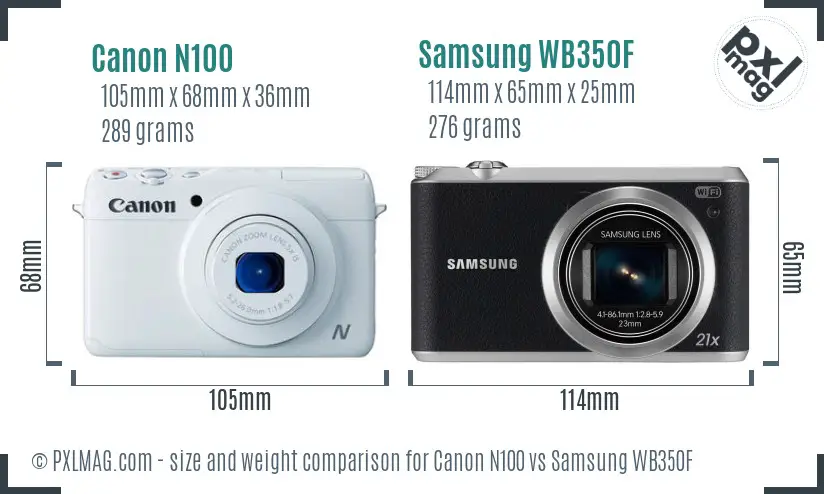 Canon N100 vs Samsung WB350F size comparison