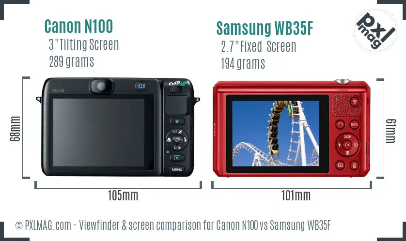 Canon N100 vs Samsung WB35F Screen and Viewfinder comparison