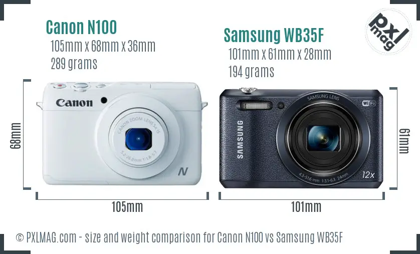 Canon N100 vs Samsung WB35F size comparison