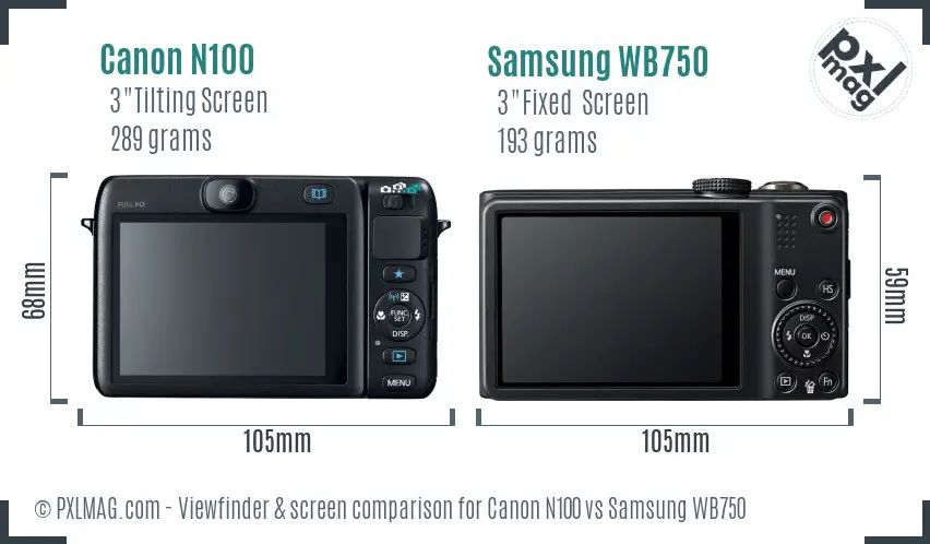 Canon N100 vs Samsung WB750 Screen and Viewfinder comparison