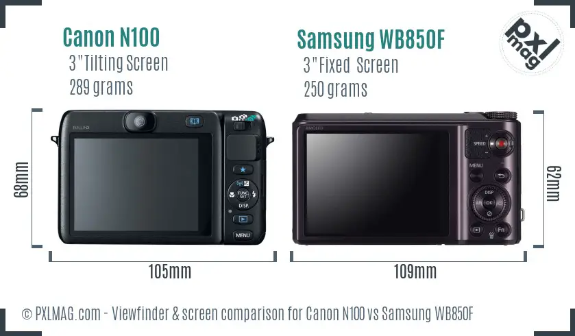 Canon N100 vs Samsung WB850F Screen and Viewfinder comparison