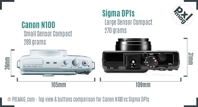 Canon N100 vs Sigma DP1s top view buttons comparison