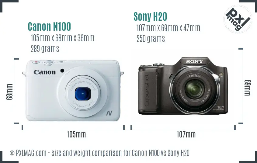 Canon N100 vs Sony H20 size comparison Canon N100 vs Sony H20 size comparison