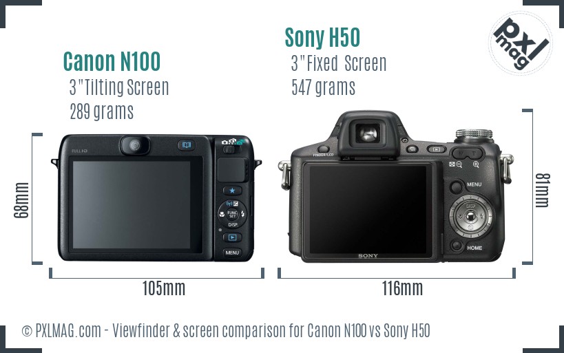 Canon N100 vs Sony H50 Screen and Viewfinder comparison