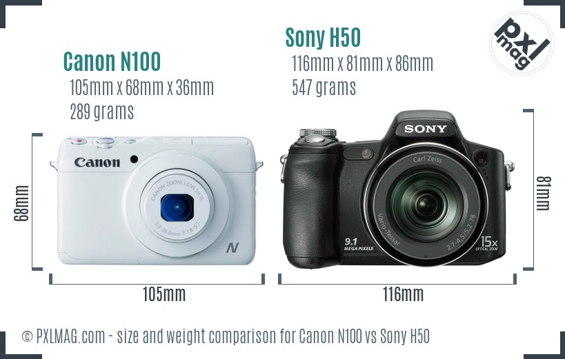 Canon N100 vs Sony H50 size comparison Canon N100 vs Sony H50 size comparison
