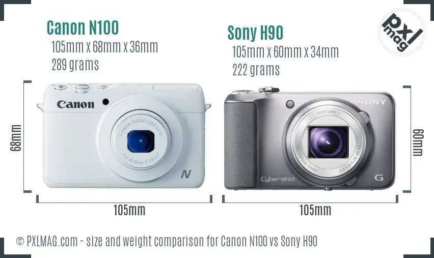 Canon N100 vs Sony H90 size comparison