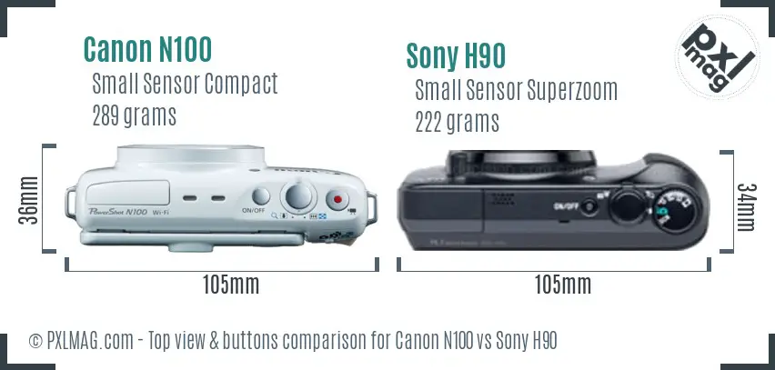 Canon N100 vs Sony H90 top view buttons comparison