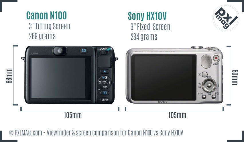 Canon N100 vs Sony HX10V Screen and Viewfinder comparison