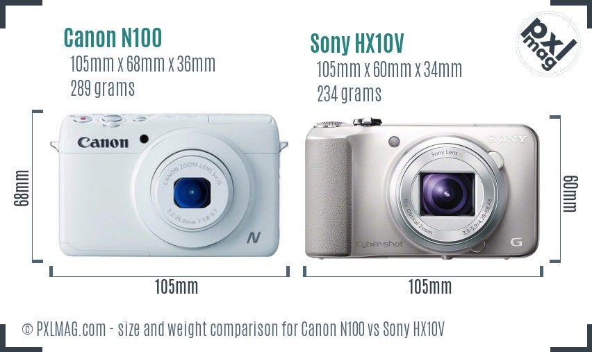 Canon N100 vs Sony HX10V size comparison