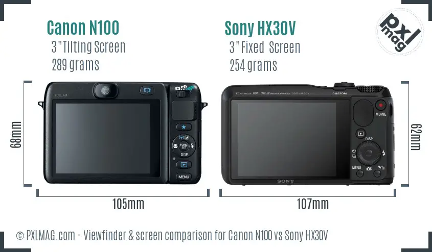 Canon N100 vs Sony HX30V Screen and Viewfinder comparison