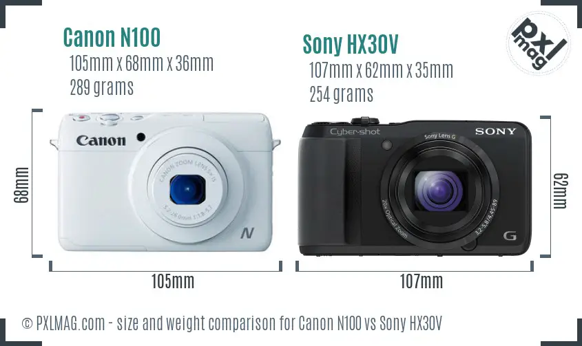 Canon N100 vs Sony HX30V size comparison