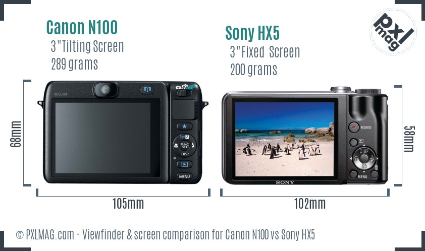 Canon N100 vs Sony HX5 Screen and Viewfinder comparison