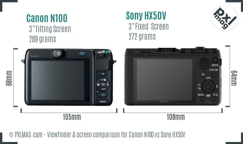 Canon N100 vs Sony HX50V Screen and Viewfinder comparison