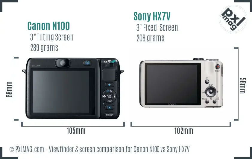 Canon N100 vs Sony HX7V Screen and Viewfinder comparison Canon N100 vs Sony HX7V Screen and Viewfinder comparison