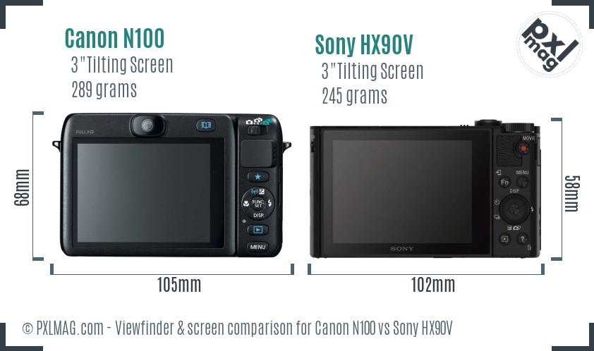Canon N100 vs Sony HX90V Screen and Viewfinder comparison