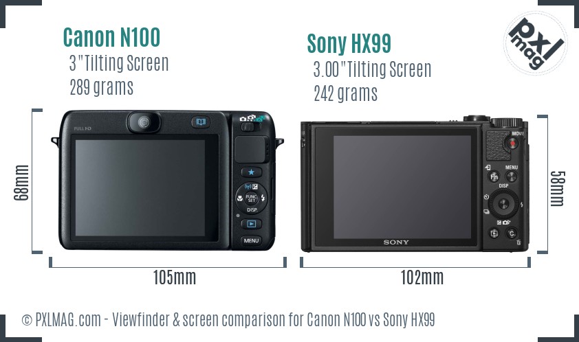 Canon N100 vs Sony HX99 Screen and Viewfinder comparison