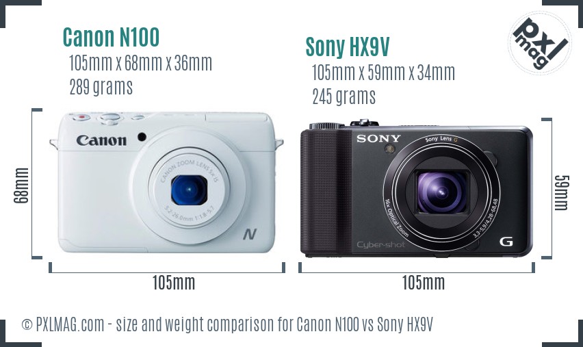 Canon N100 vs Sony HX9V size comparison
