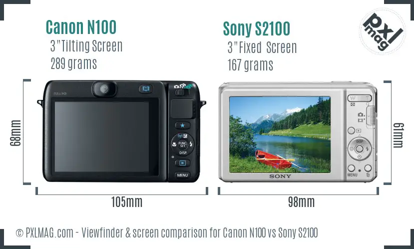 Canon N100 vs Sony S2100 Screen and Viewfinder comparison