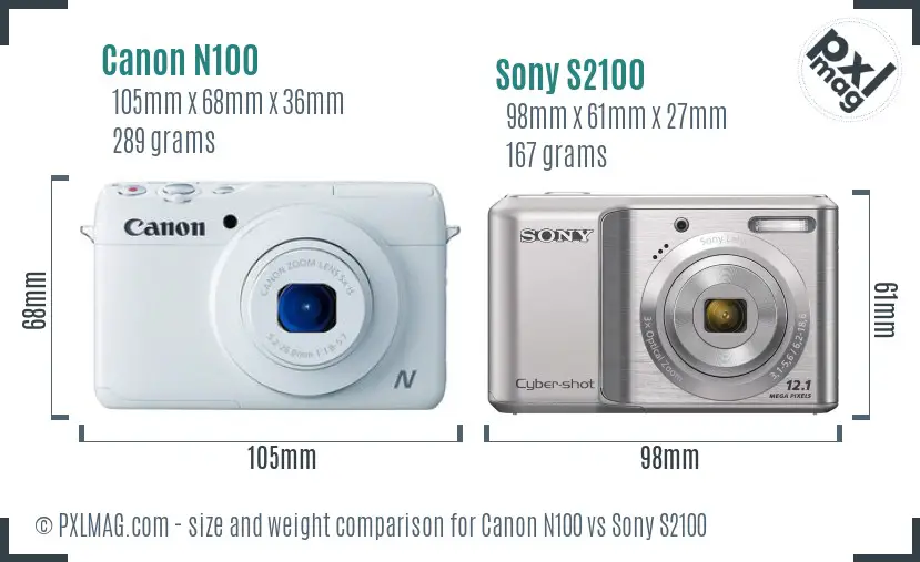Canon N100 vs Sony S2100 size comparison