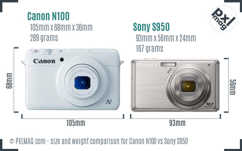 Canon N100 vs Sony S950 size comparison