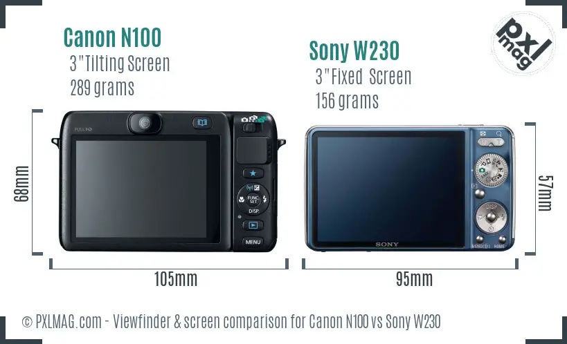 Canon N100 vs Sony W230 Screen and Viewfinder comparison