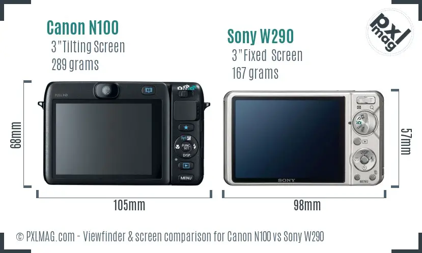 Canon N100 vs Sony W290 Screen and Viewfinder comparison