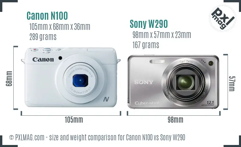 Canon N100 vs Sony W290 size comparison