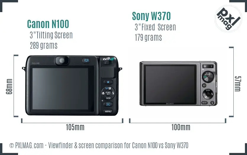 Canon N100 vs Sony W370 Screen and Viewfinder comparison Canon N100 vs Sony W370 Screen and Viewfinder comparison