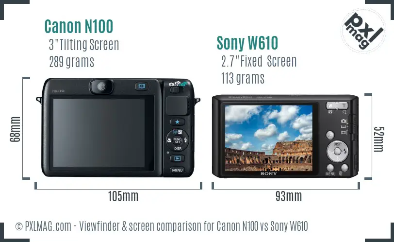 Canon N100 vs Sony W610 Screen and Viewfinder comparison
