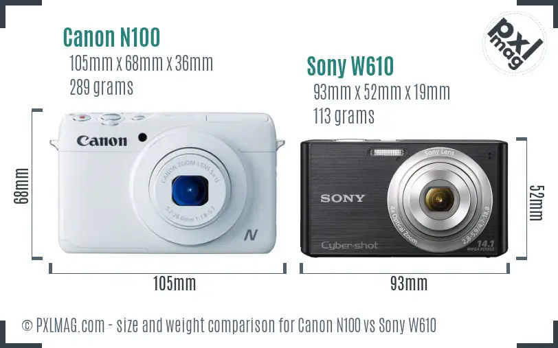 Canon N100 vs Sony W610 size comparison