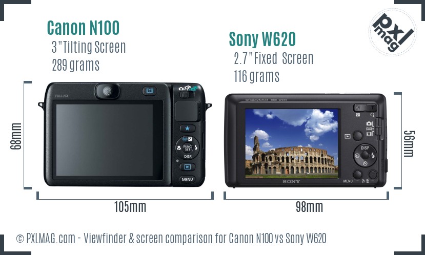 Canon N100 vs Sony W620 Screen and Viewfinder comparison