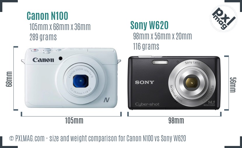 Canon N100 vs Sony W620 size comparison