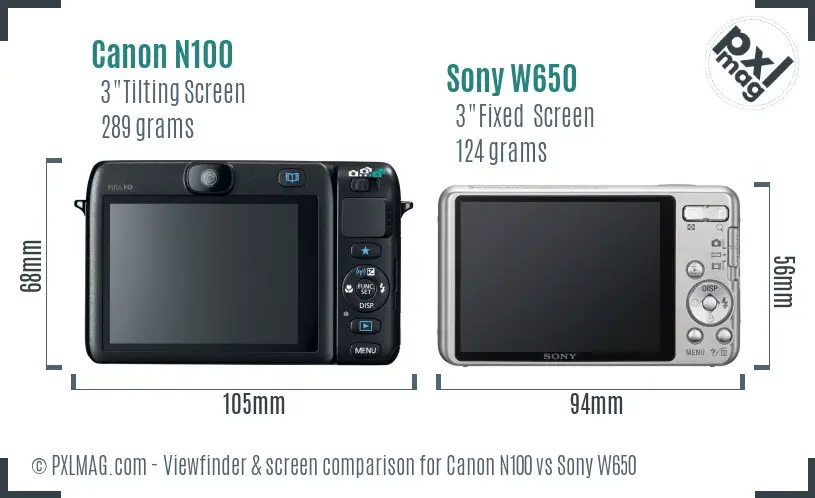 Canon N100 vs Sony W650 Screen and Viewfinder comparison Canon N100 vs Sony W650 Screen and Viewfinder comparison