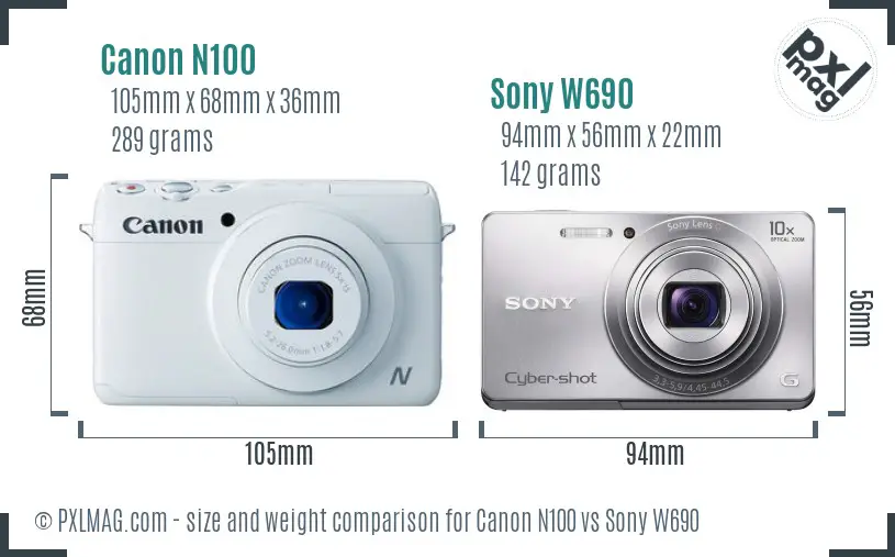 Canon N100 vs Sony W690 size comparison