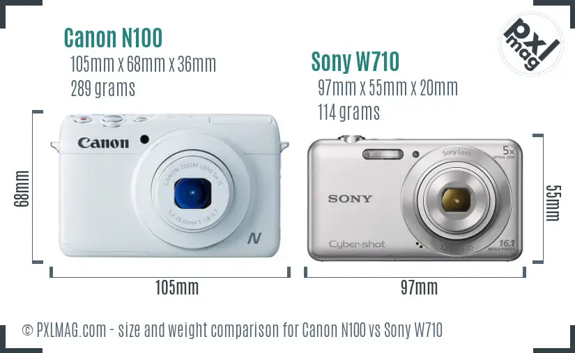 Canon N100 vs Sony W710 size comparison