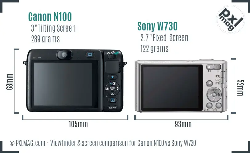 Canon N100 vs Sony W730 Screen and Viewfinder comparison