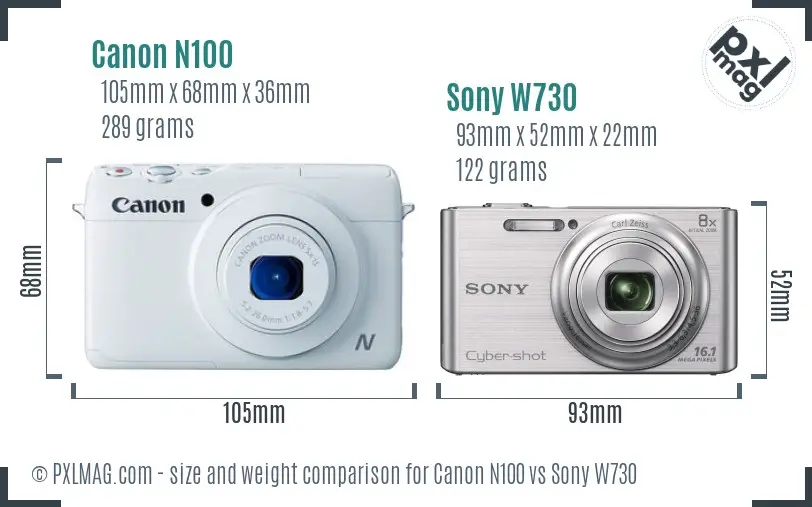 Canon N100 vs Sony W730 size comparison
