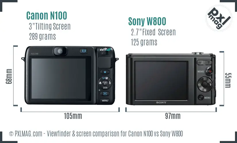 Canon N100 vs Sony W800 Screen and Viewfinder comparison