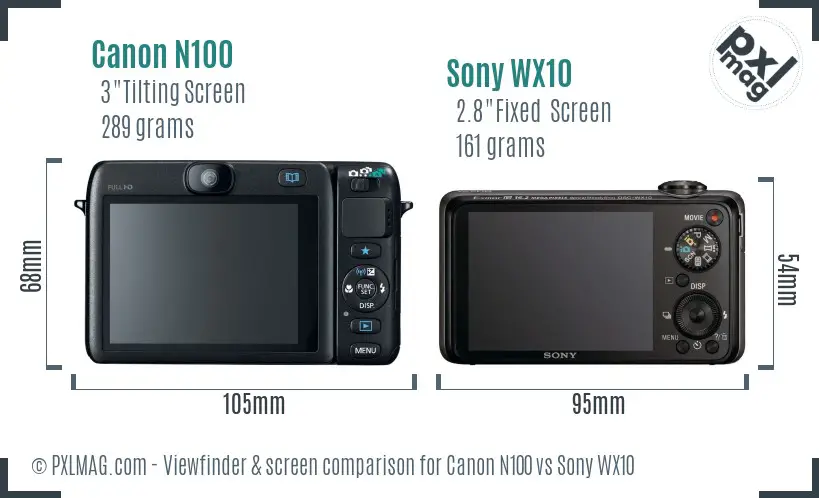 Canon N100 vs Sony WX10 Screen and Viewfinder comparison