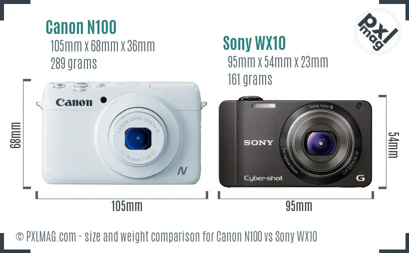 Canon N100 vs Sony WX10 size comparison